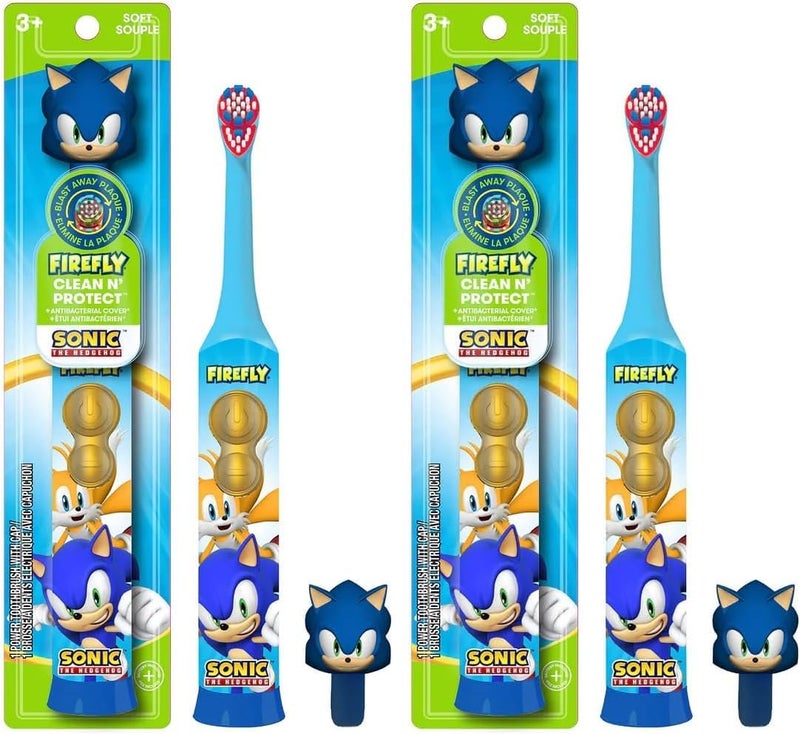Firefly Sonic The Hedgehog Toothbrush, Ages 3+ | Premium Soft Bristles | Anti-Slip Grip | 3D Hygienic Cover | Pack of 2 - Image 1